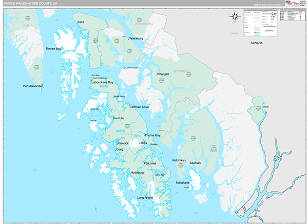 Prince of Wales-Hyder Borough (County), AK Carrier Route Wall Map